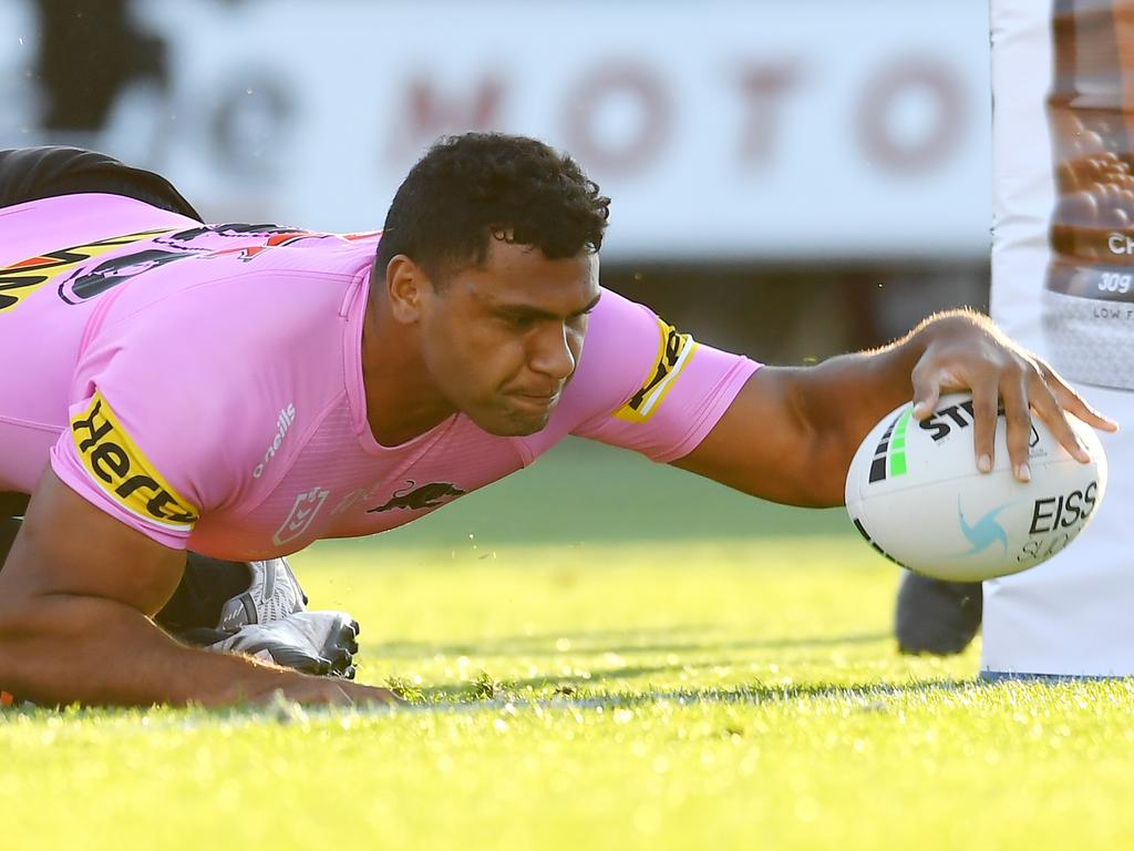 Mid-season recruit Tevita Pangai Jr. scored his first try as a Panther on Sunday. (Photo by Albert Perez/Getty Images)