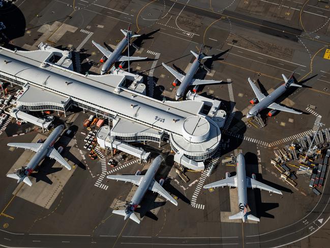 Jetstar planes grounded at Sydney Domestic Airport. Picture: Getty Images