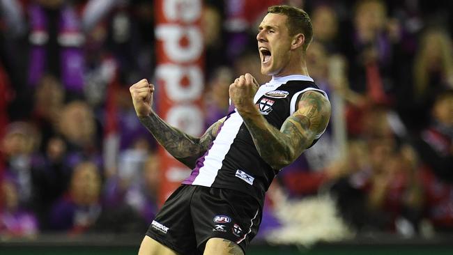 Tim Membrey celebrates a goal against Richmond.