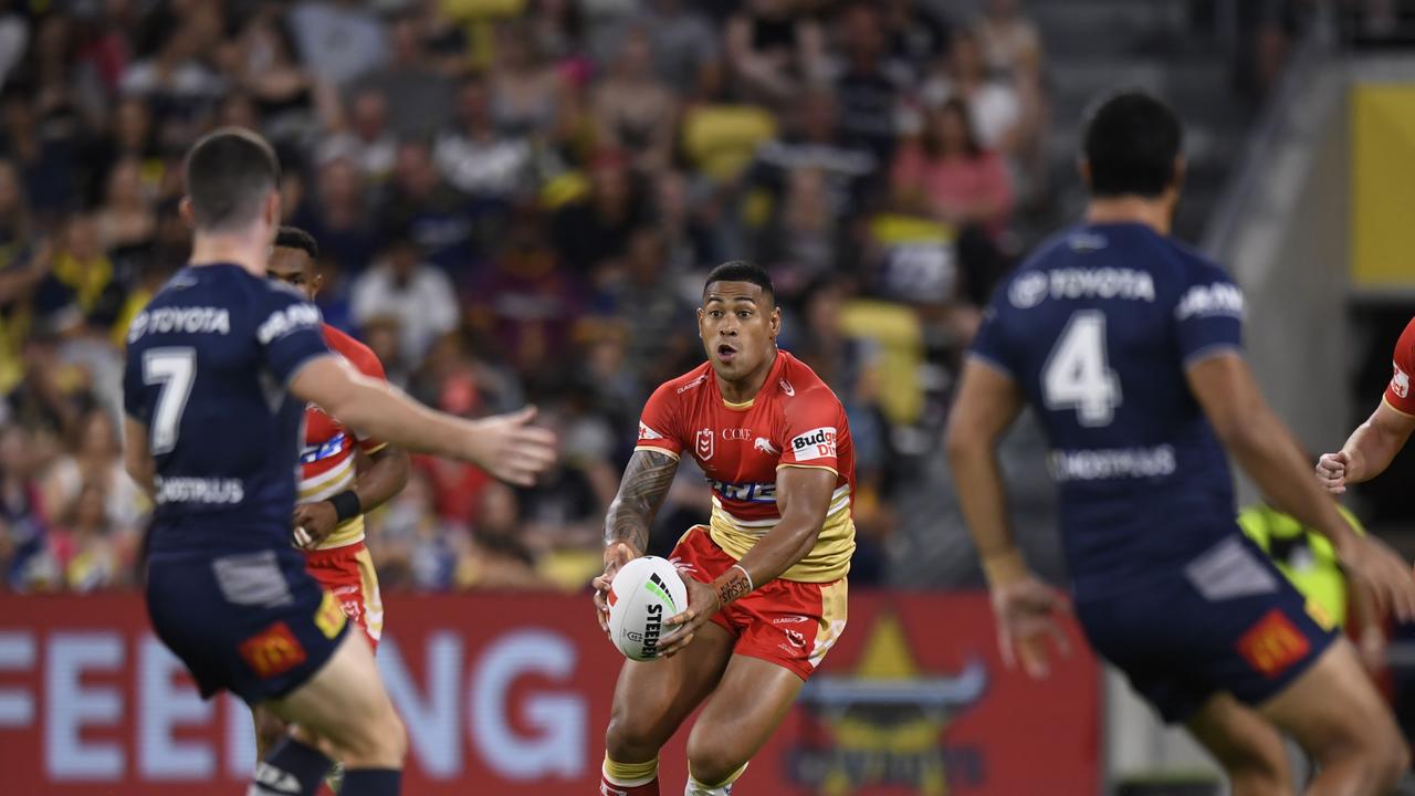 Jamayne Isaako finished with a first-half hat-trick for the Dolphins. Picture: NRL Imagery.