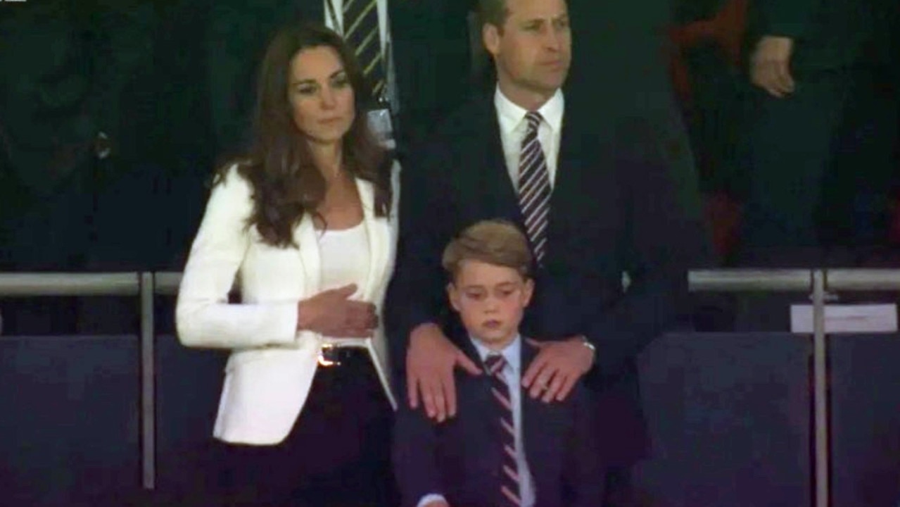 Prince George, Prince William and Kate Middleton pictured after England lost the football final yesterday. Picture: BBC