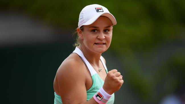 Springfield's Ashleigh Barty reacts during her women's singles first round match on May 29, 2018. IMAGE: AFP PHOTO/ CHRISTOPHE ARCHAMBAULT