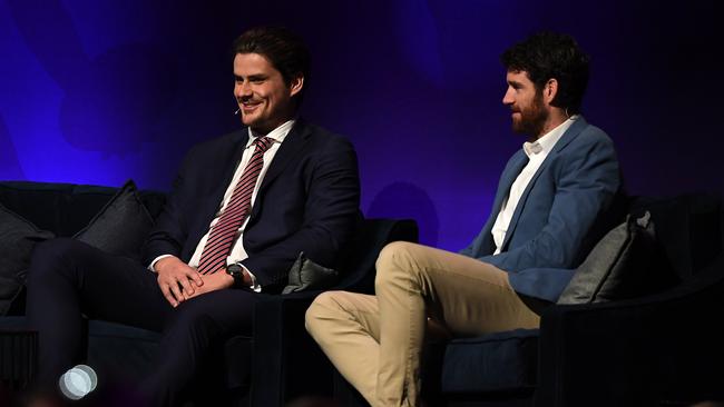 Tom Boyd and Tyson Goldsack speak at the AFL North Melbourne Grand Final Breakfast.