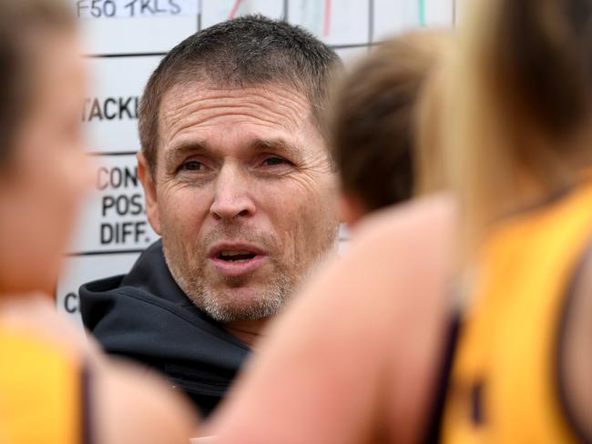 Patrick Hill working the whiteboard for Hawthorn in June 2019. Picture: Andy Brownbill