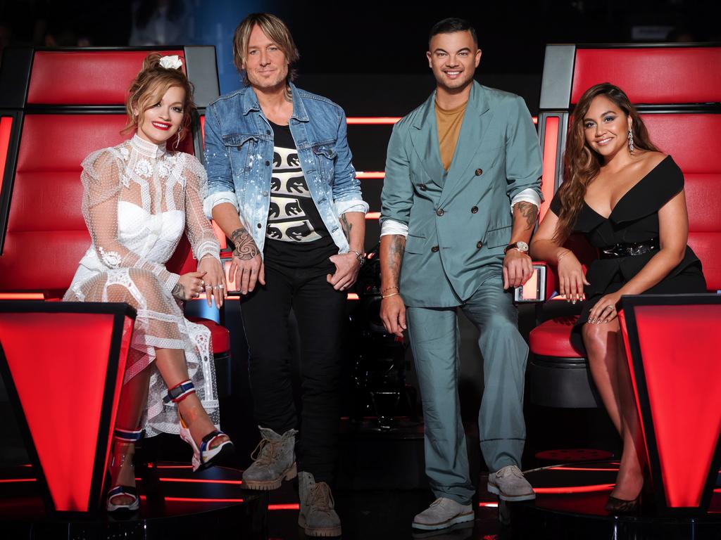 Sebastian with his fellow The Voice coaches (from left) Rita Ora, Keith Urban and Jessica Mauboy. Picture: Supplied