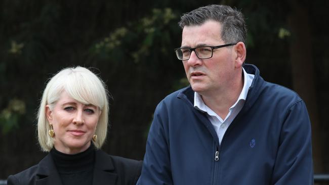 Victorian Premier Daniel Andrews with his wife Catherine in Melbourne on Friday. Picture: NCA NewsWire / David Crosling