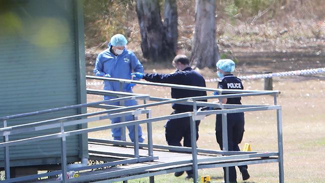 Police at the scene of a Zillmere gang fight. Picture: Peter Wallis