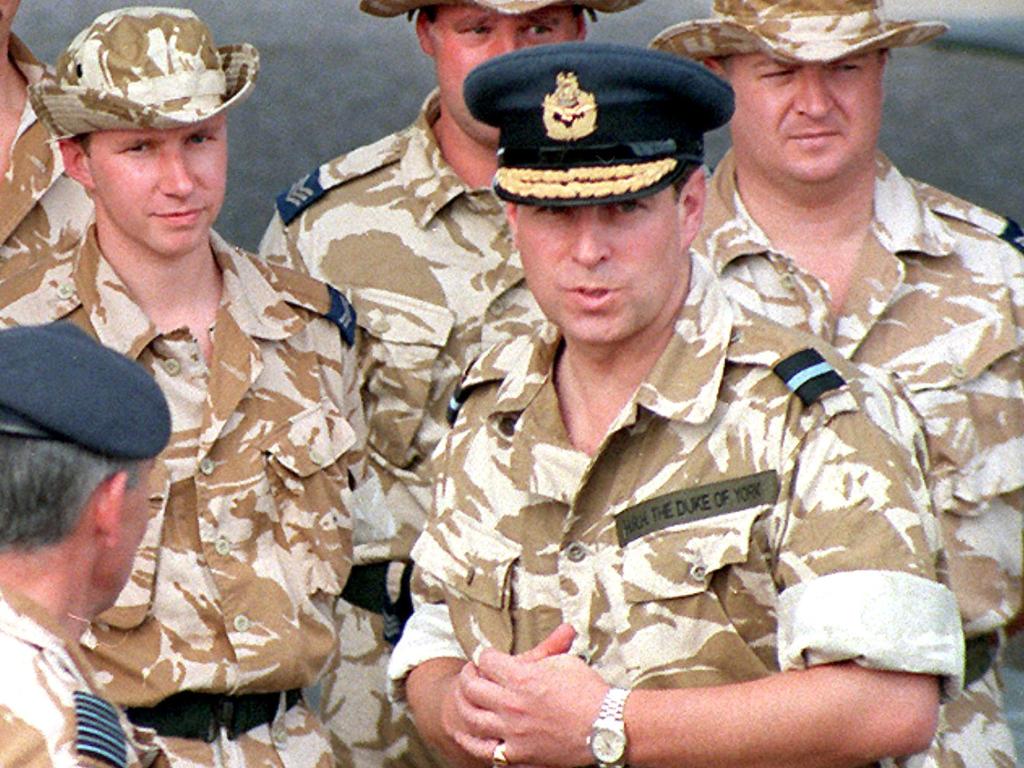 Prince Andrew meets British troops stationed at Ali al-Salem air base in Kuwait. Picture: RAED QUTENA / AFP.