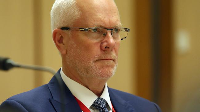 Justin Milne at the inquiry in Parliament House in Canberra.Inquiry on matters related to allegations of political interference in the ABC including the termination of the Managing Director Michelle Guthrie, conduct of the Chair and Board, and governance of the ABC at the Environment and Communications References Committee, Parliament House in Canberra. Picture Gary Ramage