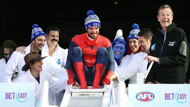 Neale Daniher with this year’s cop of Big Freeze participants. Picture: Michael Dodge/Getty Images.