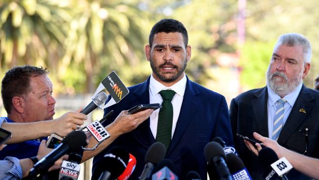 South Sydney Rabbitohs NRL player Greg Inglis speaks to the media in Sydney. (AAP Image/Joel Carrett) NO ARCHIVING