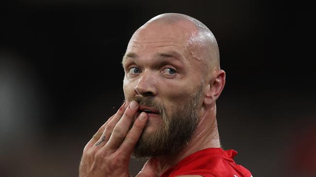 MELBOURNE, AUSTRALIA – JULY 27: Max Gawn of the Demons reacts on the final siren during the round 20 AFL match between Melbourne Demons and Greater Western Sydney Giants at Melbourne Cricket Ground, on July 27, 2024, in Melbourne, Australia. (Photo by Daniel Pockett/Getty Images