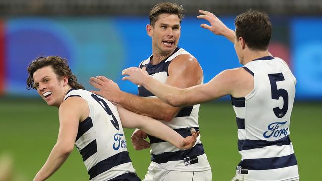 Tom Hawkins put on a clinic for the Cats. Picture: Getty Images