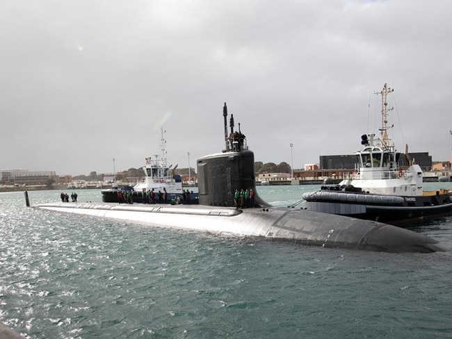 The Virginia-class fast-attack submarine USS Hawaii (SSN 776) prepares to moor at HMAS Stirling in Western Australia. Picture: US Navy Photo, Petty Officer 1st Class Victoria Mejicanos