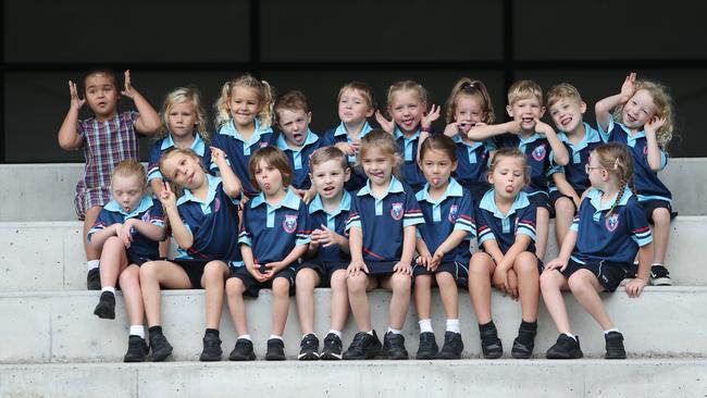 Funny faces from Kinder Green at Wamberal Public School. Picture: Sue Graham