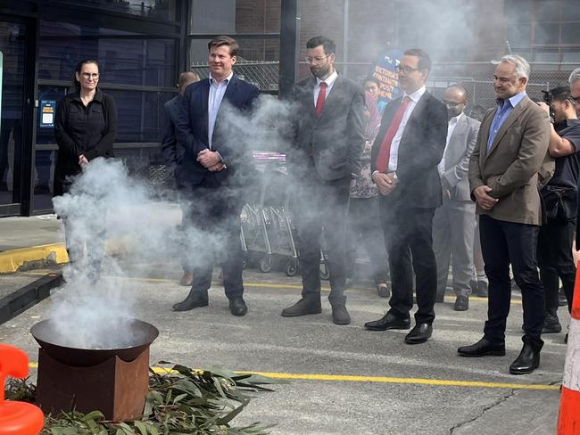 Steve Dimopoulos got caught standing down wind during a smoking ceremony.