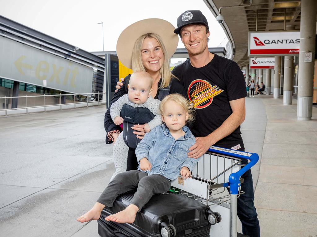 The Hibberd family, James, Peta, two-year-old Tucker and eight-month-old Eddie, are visiting the Sunshine Coast for Easter from Sunbury in Victoria. Picture: Richard Walker