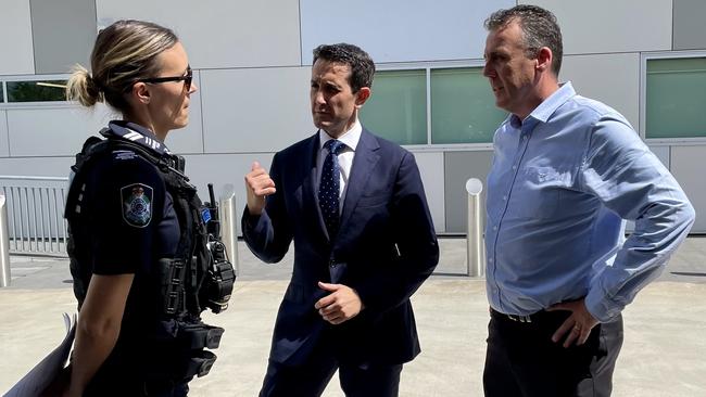 Premier David Crisafulli and Nicklin MP Marty Hunt met with police officers at the Nambour Police Station on Tuesday morning.