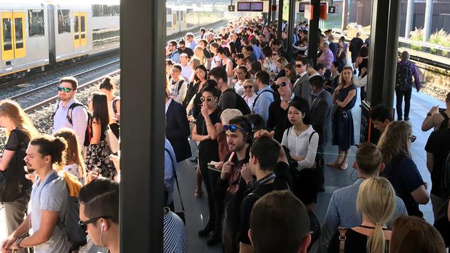 The congestion at Newtown station in Sydney on Thursday morning. Picture: David Coyne