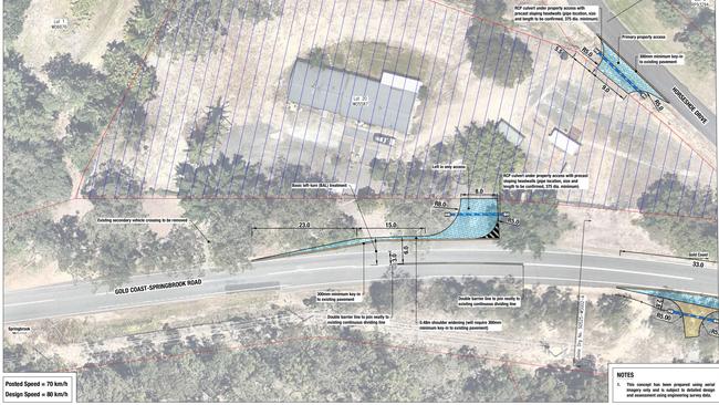 Intersection changes proposed by applicants seeking to build a bus depot at the corner of Horseshoe Dr and Gold Coast Springbrook Rd in Mudgeeraba.