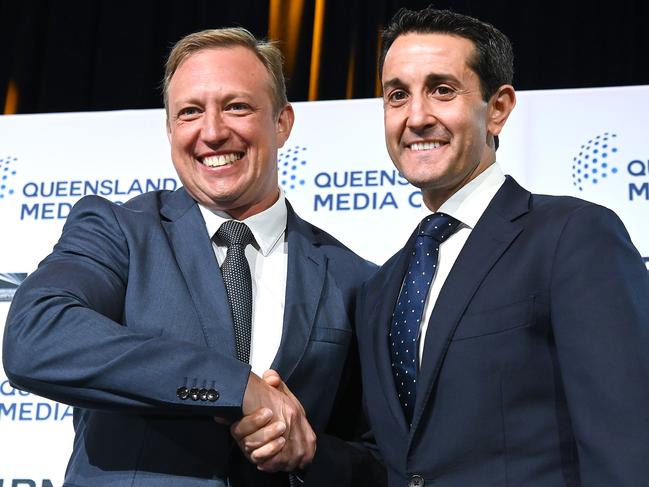 BRISBANE, AUSTRALIA - NewsWire Photos OCTOBER 16, 2024: Queensland Premier Steven Miles and Opposition Leader David CrisafulliQueensland Premier Steven Miles and Opposition Leader David Crisafulli will face off just ten days prior to the state election.Picture: NewsWire / John Gass