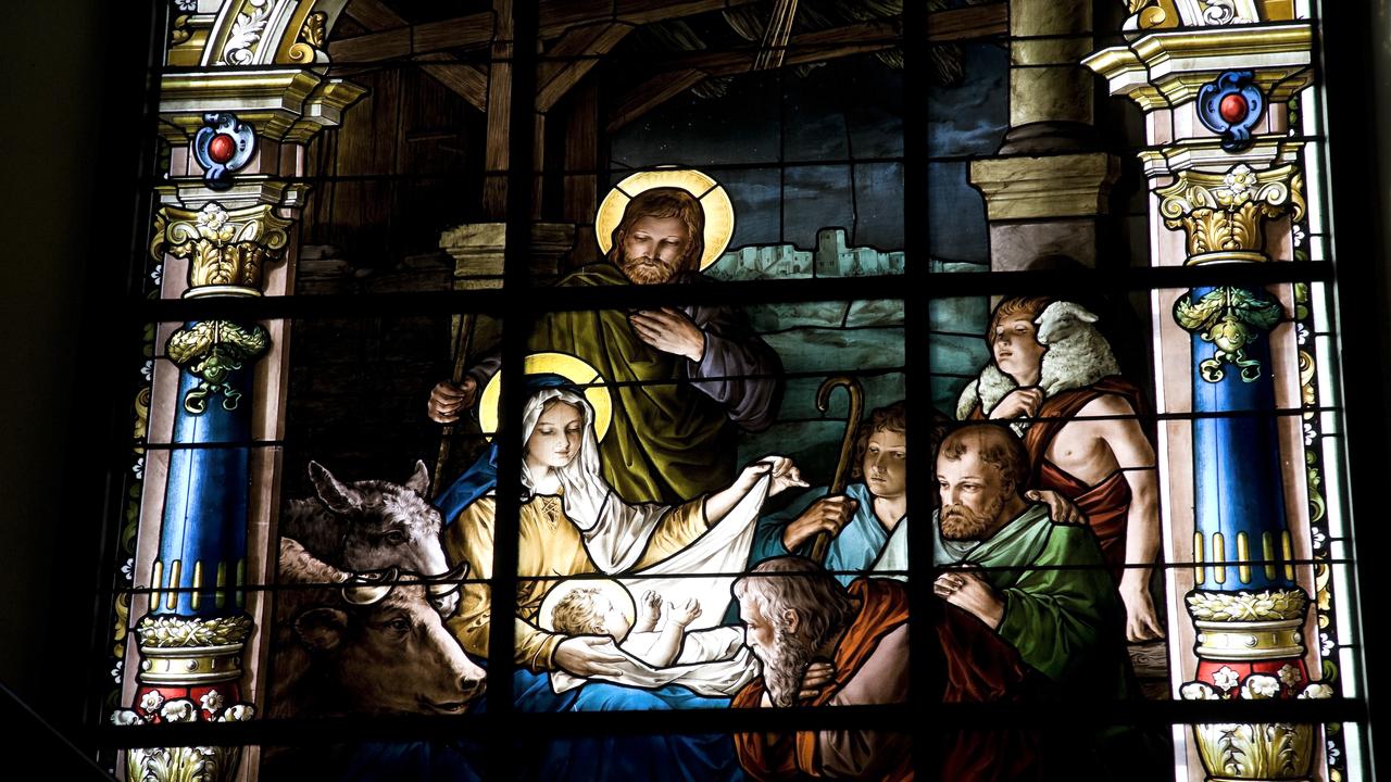 The manuscript describes the early years of Jesus’ life after his birth in a manger, portrayed here in a stained-glass window in a church in Stockholm.