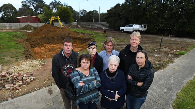 Concerned Lysterfield residents in front of the Rathgar Rd construction site. Picture: James Ross.