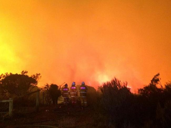 The fire front approaching Coronation road Wentworth Falls on Sunday night. Pic: 7 News.