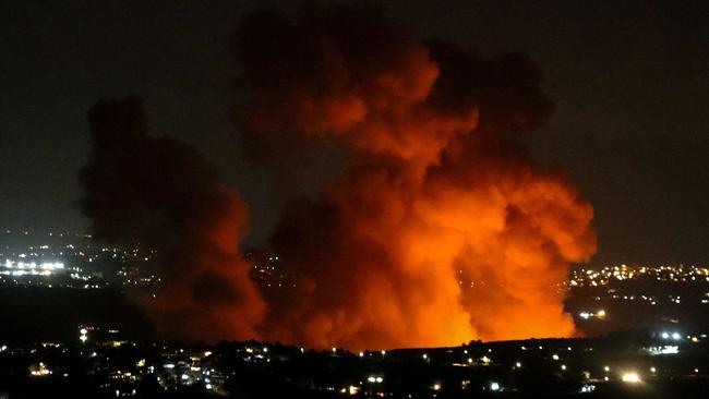 Smoke billows at the site of an Israeli airstrike on the outskirts of the southern Lebanese village of Zawta. Picture: AFP