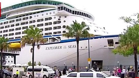 Police board the Explorer of the Seas cruise ship in November 2016. Picture: Channel 7