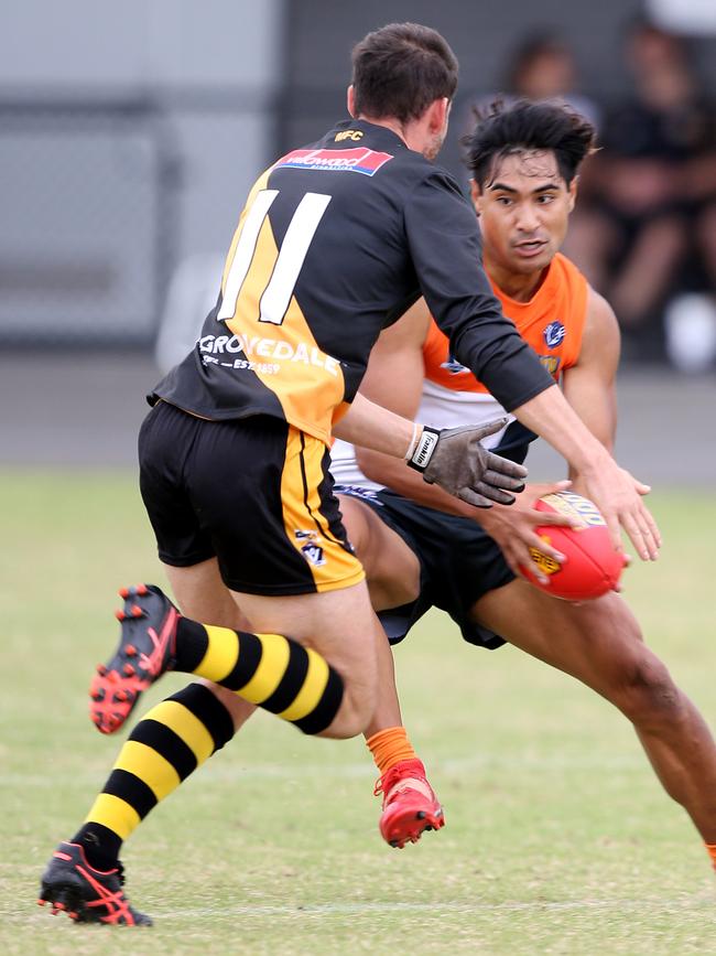 GFL: Geelong West Giants v Grovedale. Geelong West's Phillip Moimoi. Picture: Mike Dugdale