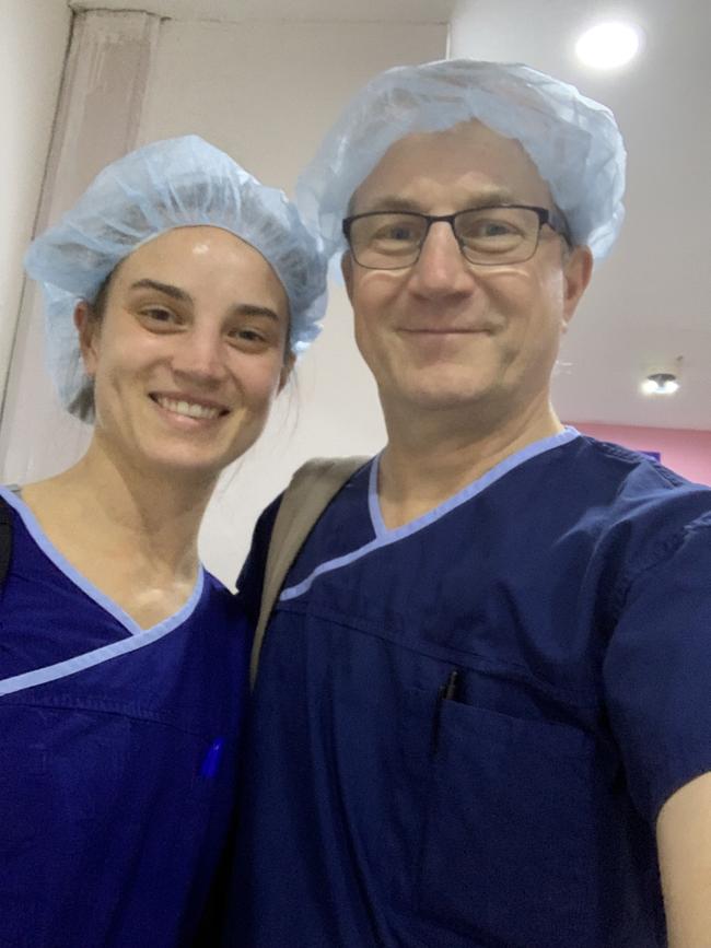 Dr Bec Proudman working with her father Dr Proudman. Picture: Supplied