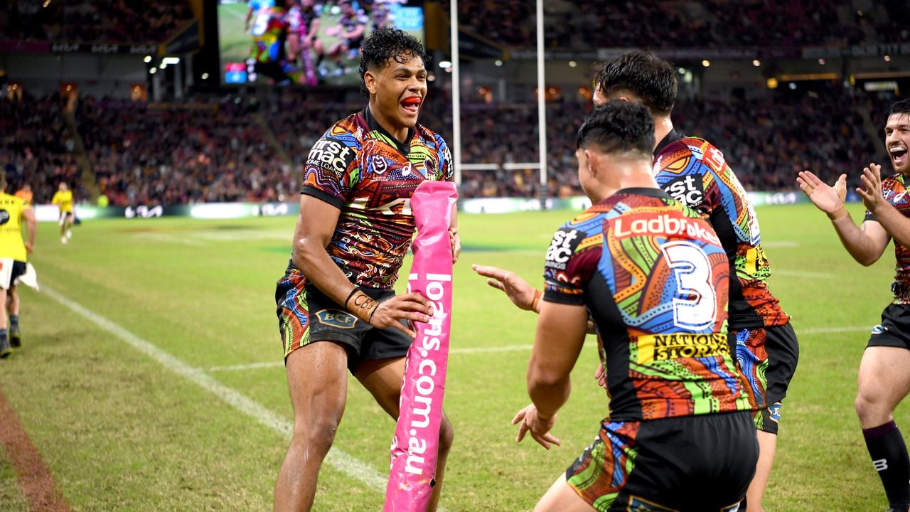 NRL 2022 RD12 Brisbane Broncos v Gold Coast Titans - Selwyn Cobbo, Try. Picture: NRL Imagery