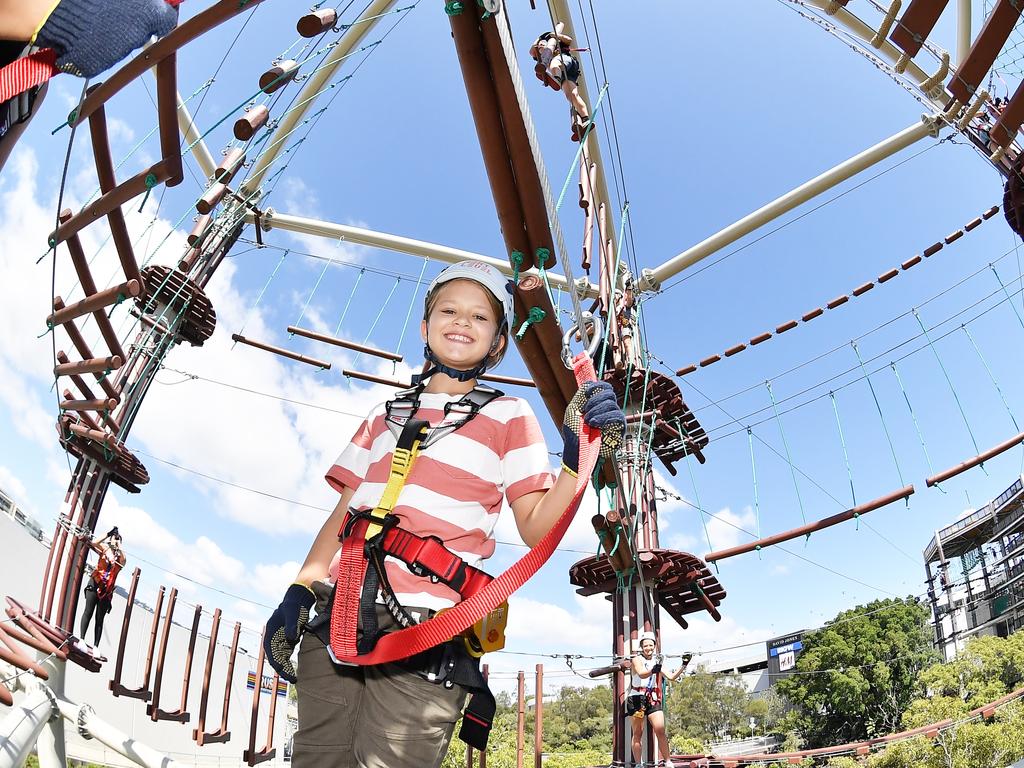 official opening of the much-anticipated Next Level Australias largest high ropes course located on Cornmeal Creek at Sunshine Plaza. Picture: Patrick Woods.