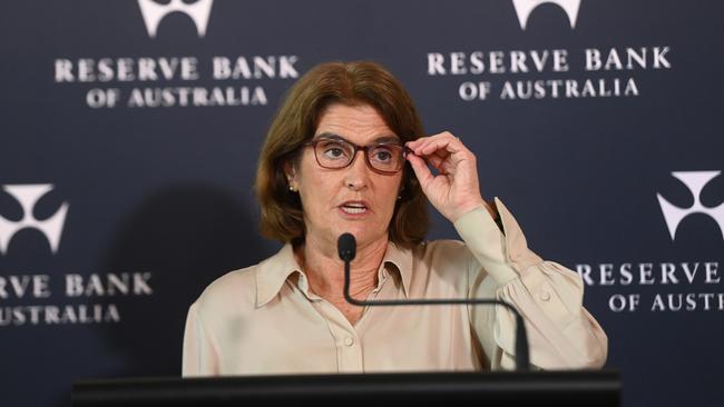 RBA governor Michele Bullock during Tuesday’s press conference. Picture: NCA NewsWire / Jeremy Piper