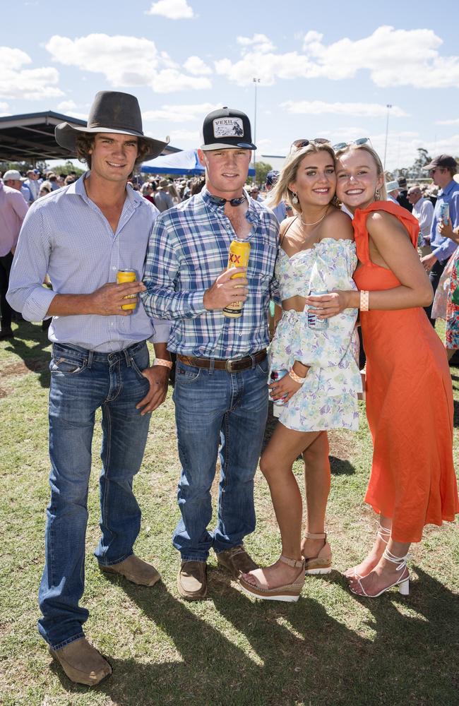 At the Clifton Races are (from left) Clay Armstrong, Darcy Brennan, Lily Cobcroft and Karli Murray, Saturday, October 28, 2023. Picture: Kevin Farmer