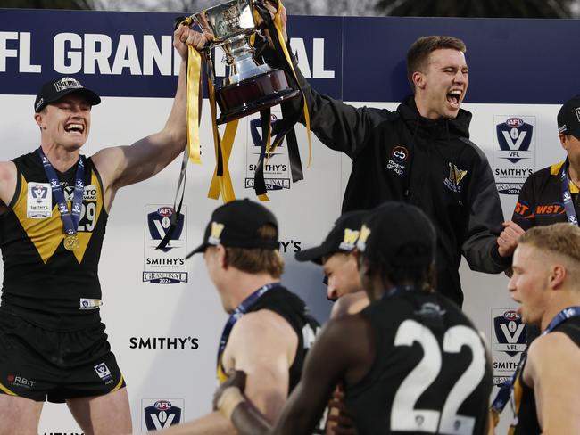 Werribee lifts the 2024 premiership cup. Pic: Michael Klein