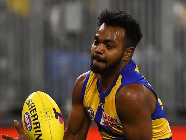 PERTH, AUSTRALIA - SEPTEMBER 05: Willie Rioli of the Eagles takes a mark during the 2019 AFL First Elimination Final match between the West Coast Eagles and the Essendon Bombers at Optus Stadium on September 05, 2019 in Perth, Australia. (Photo by Daniel Carson/AFL Photos)