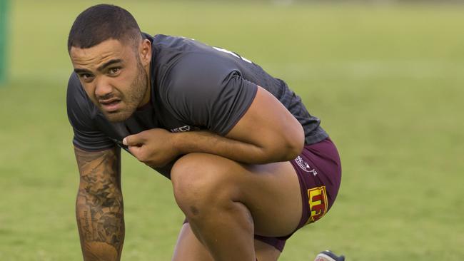 Dylan Walker warms up at Southern Cross Group Stadium on Saturday before Manly’s trial game against Cronulla. Picture: AAP