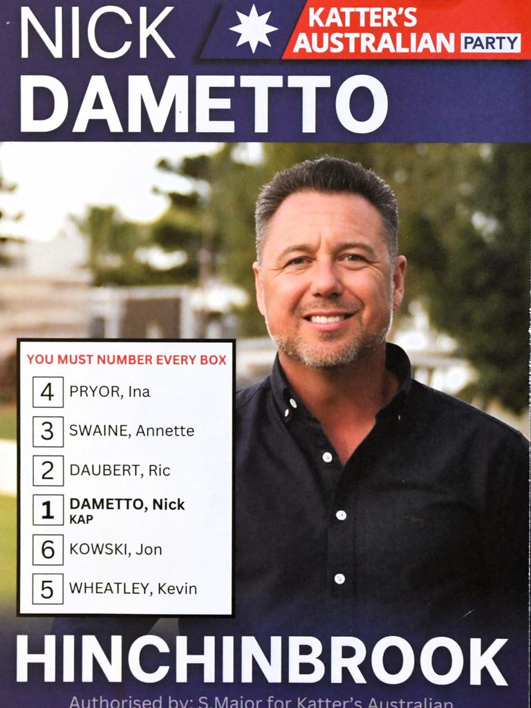 Campaign material from incumbent Hinchinbrook MP Nick Dametto being handed out at the early-voting centre in Ingham. Picture: Cameron Bates