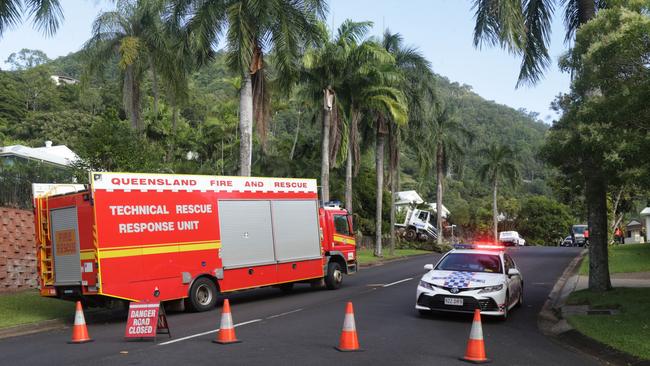 A section of Southerden Drive Dr in Mooroobool has been cordoned off following a truck crash. Picture: Peter Carruthers