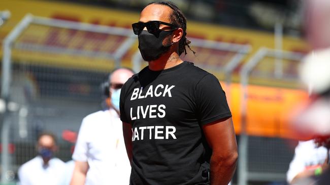 Lewis Hamilton showing his support for the Black Lives Matter movement. Picture: Getty Images