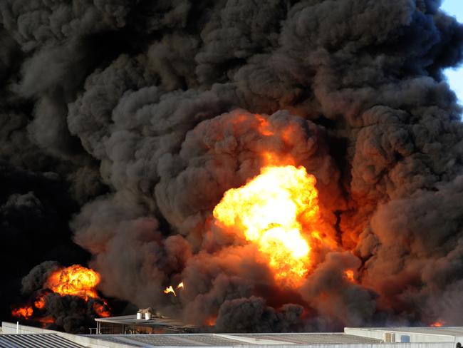 The raging inferno in Campbellfield. Picture: Andrew Henshaw