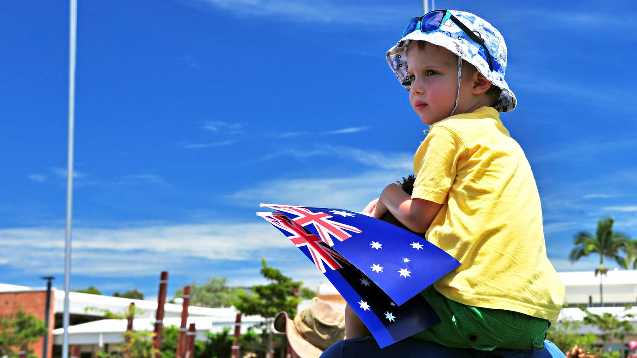 Archer Lean, of Oonoonba, watching Queensland's Official flag raising ceremony at a past Townsville Australia Day event.