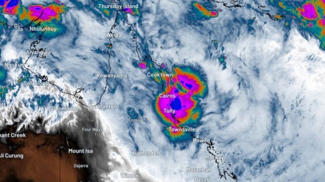 Enhance infra-red satellite image showing thick rain-bearing cloud over northeast Queensland early on Monday this week. Picture: Weatherzone