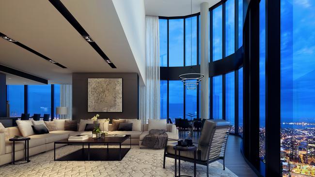 2. Australia 108 “Cloud Residences”, 70 Southbank Blvd, Southbank. Penthouse sold $25m in 2015, level 90-91 apartment <a href="https://www.realestate.com.au/news/10-million-apartment-for-sale-in-australia-108/?rsf=syn:news:nca:hs:spa" target="_blank">sold $10m in 2019</a>, level 97 sub-penthouses for sale.