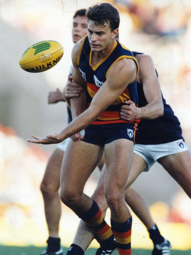 Paul Rouvray in action against Carlton at Football Park in 1994. Picture: Nicholas Wilson.