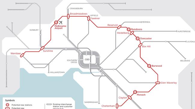 The Suburban Rail Loop will link areas on the outer edges of Melbourne’s existing rail system.