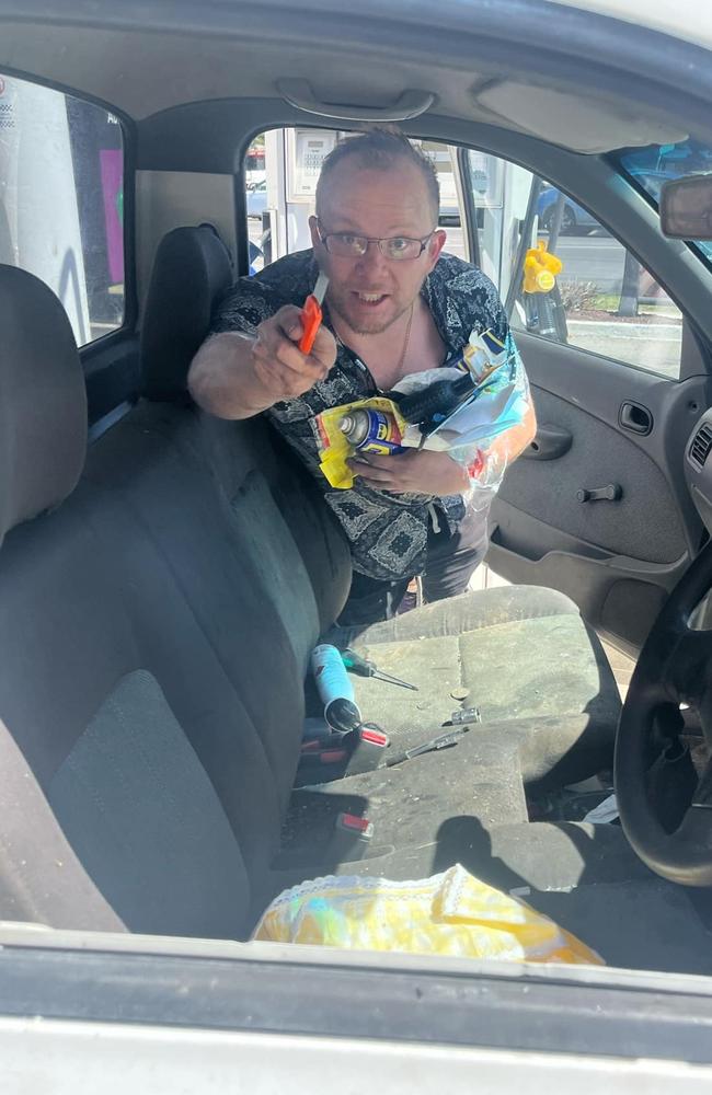 A Yea resident captured a man allegedly waving a box cutter at her when he was intercepted after allegedly stealing a trailer on Saturday. Picture: Supplied