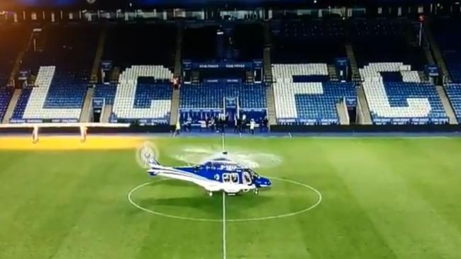 The helicopter taking off from the field. Picture: BT sport